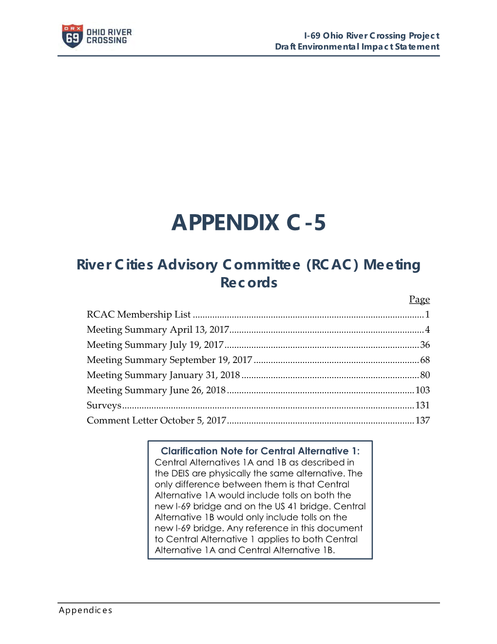 I-69 Ohio River Crossing DEIS, Appendix C-5 RCAC Meeting Records