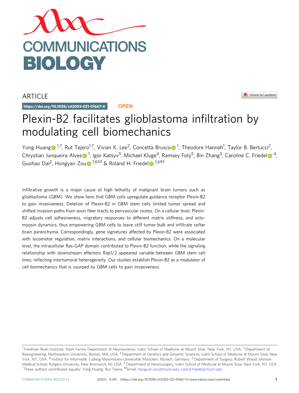 Plexin-B2 Facilitates Glioblastoma Infiltration by Modulating Cell