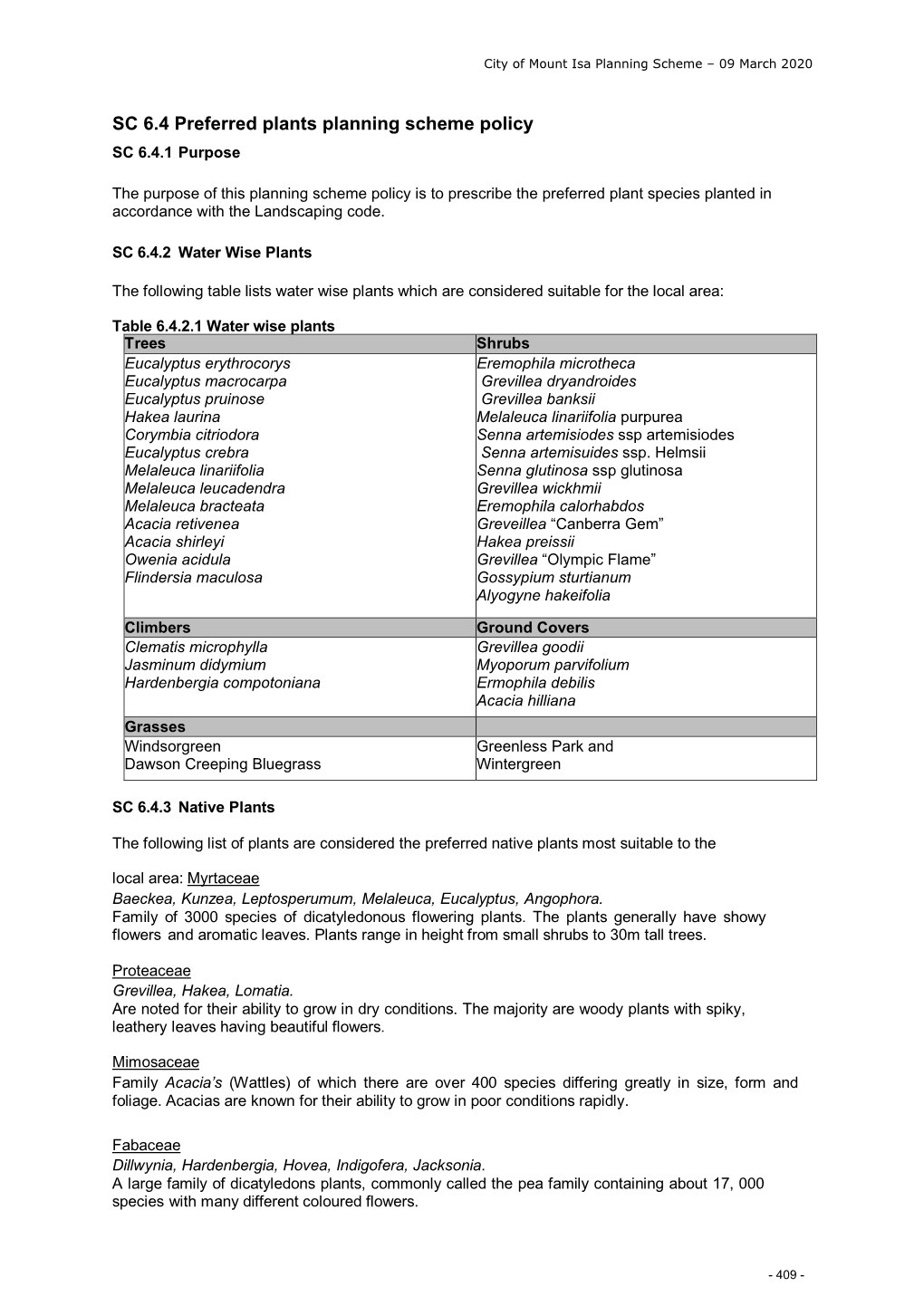 SC 6.4 Preferred Plants Planning Scheme Policy SC 6.4.1 Purpose