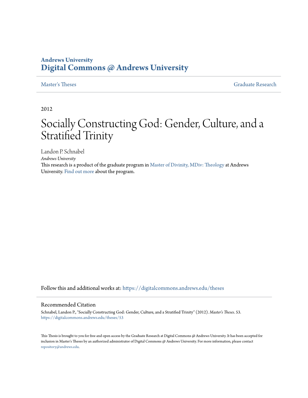 Gender, Culture, and a Stratified Trinity" (2012)