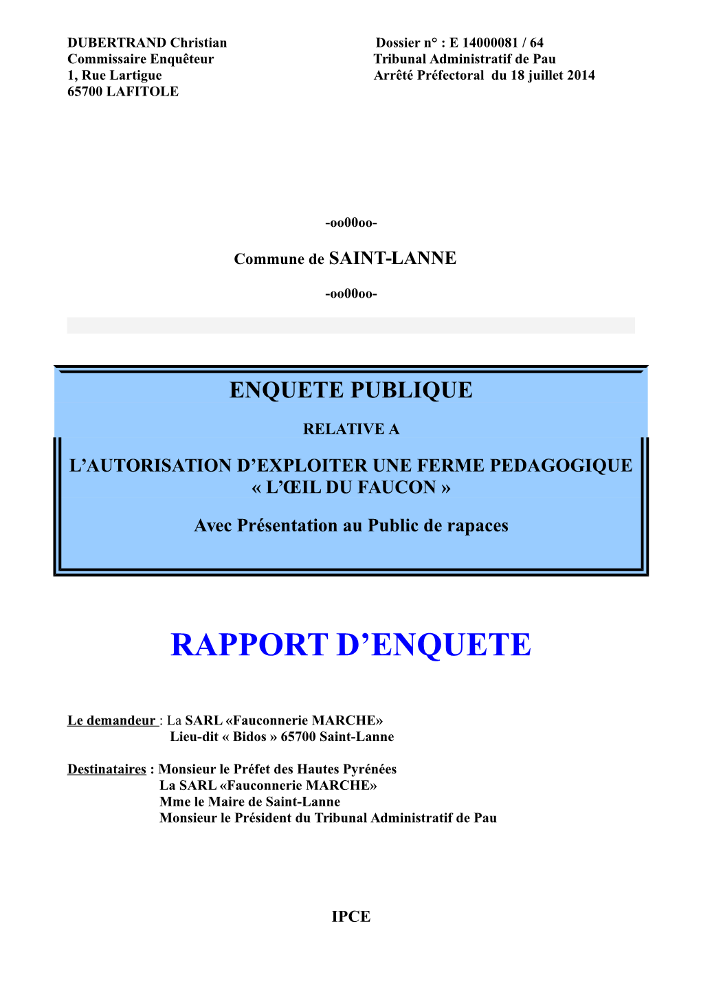 Rapport D'enquete