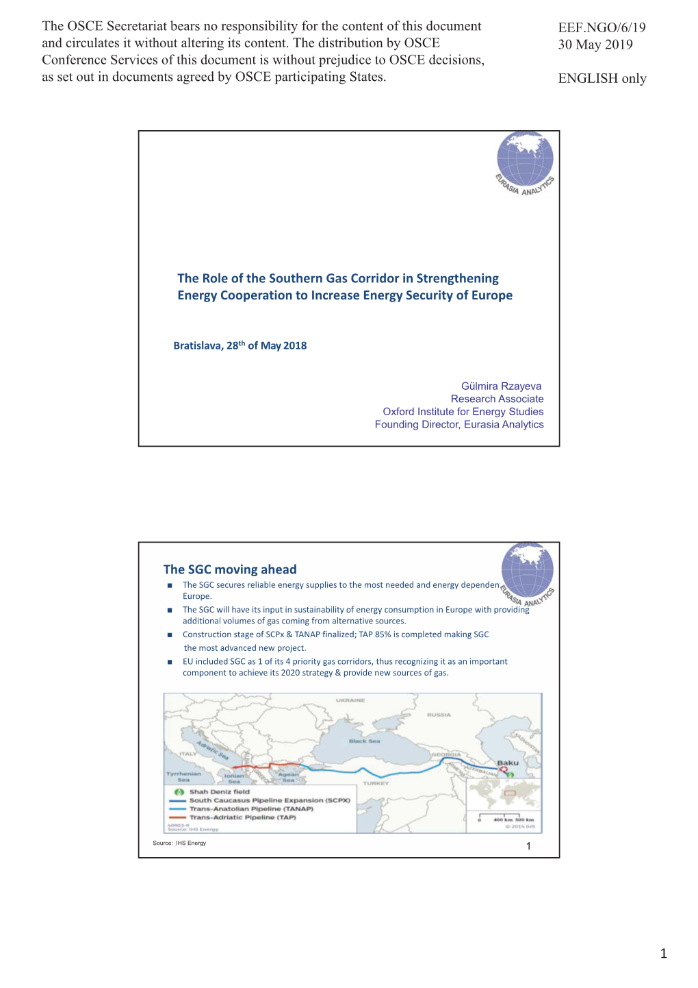 The Role of the Southern Gas Corridor in Strengthening Energy