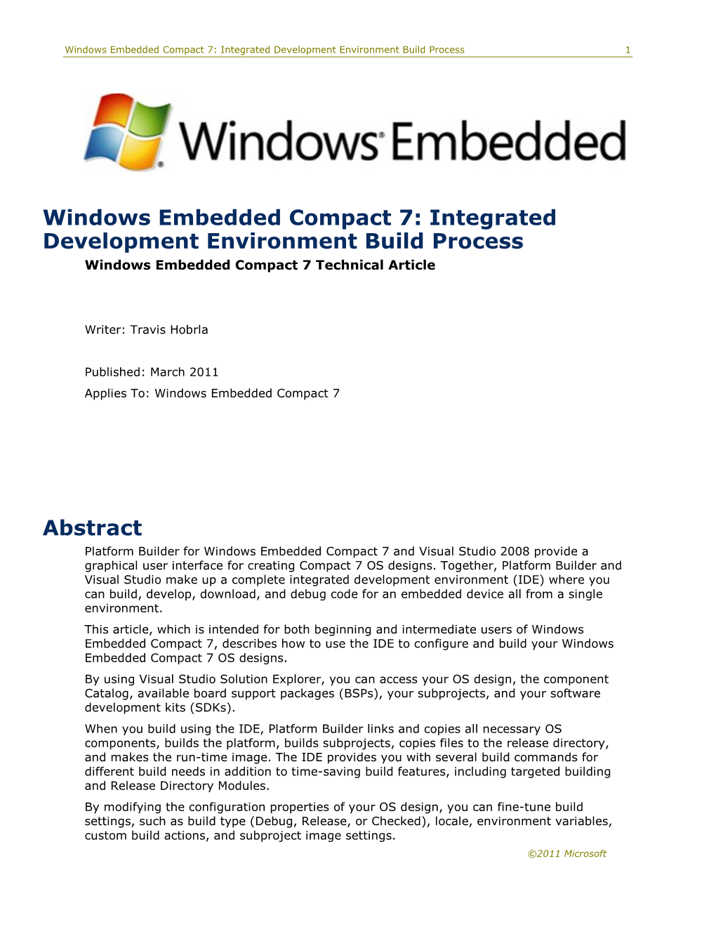 Windows Embedded Compact 7 Integrated Development