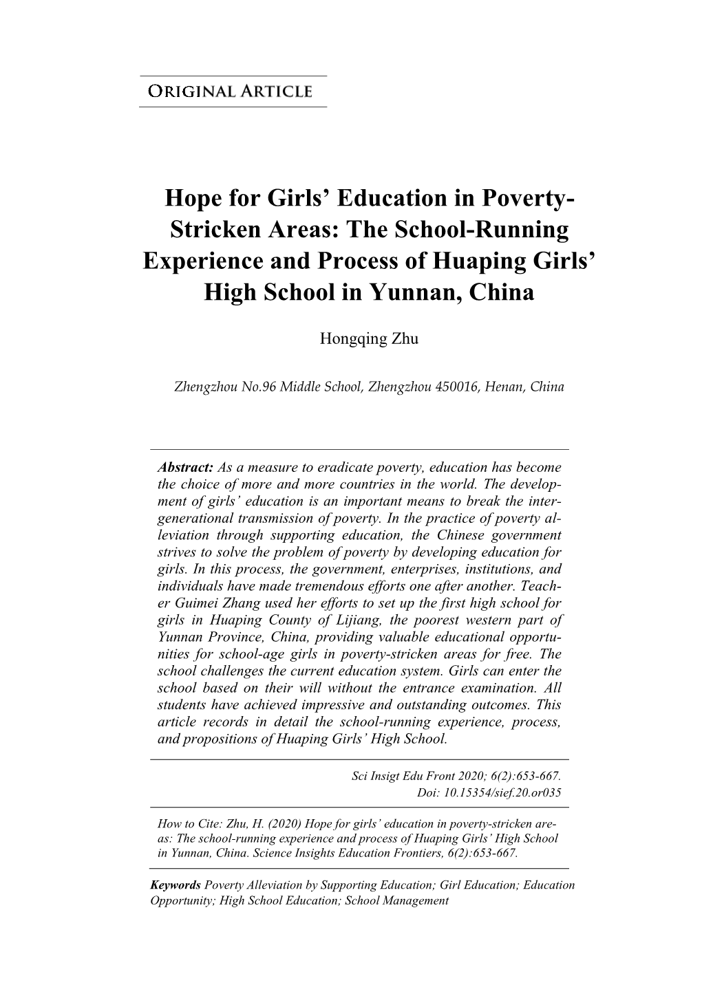 Hope for Girls' Education in Poverty- Stricken Areas