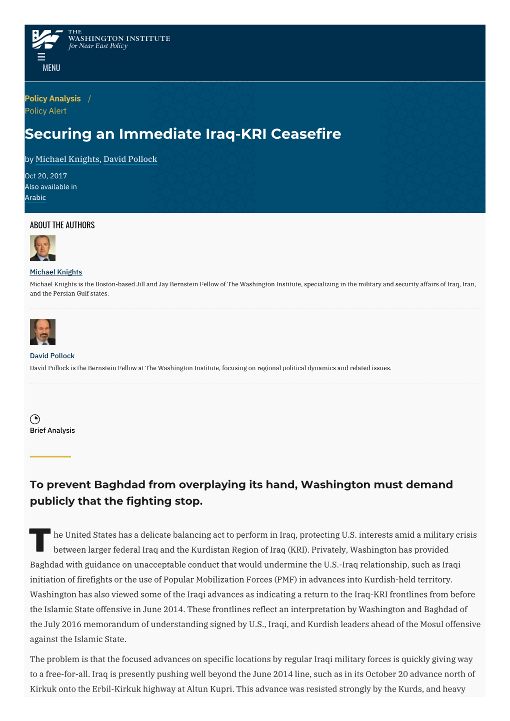 Securing an Immediate Iraq-KRI Ceasefire | the Washington Institute