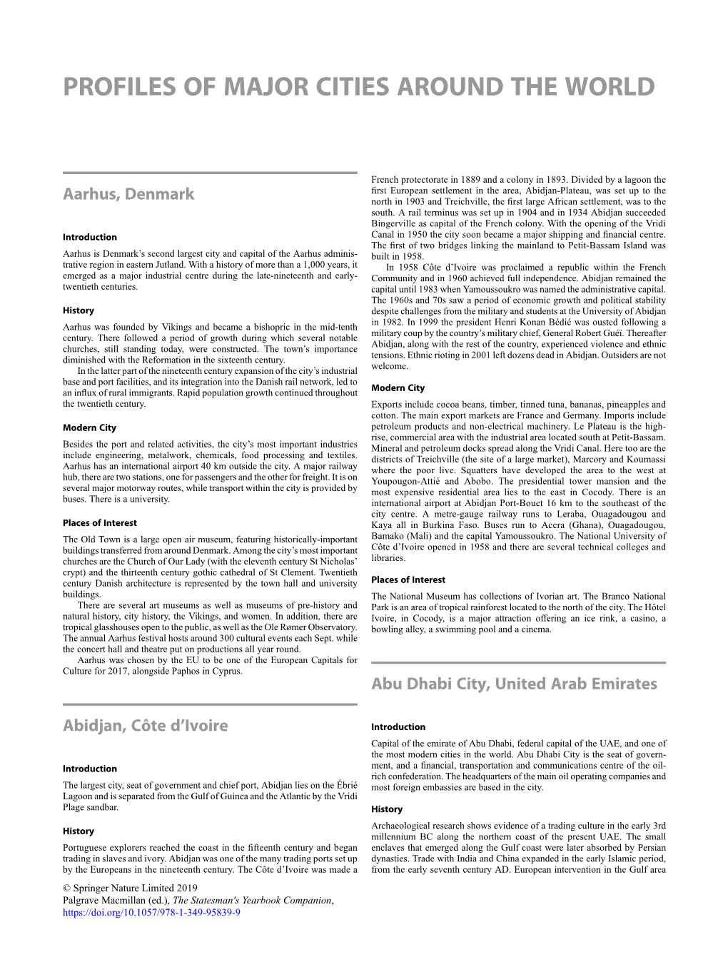 Profiles of Major Cities Around the World