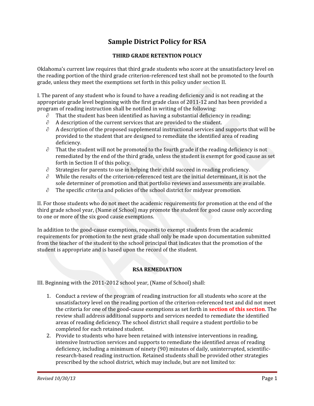 Sample District Policy for RSA