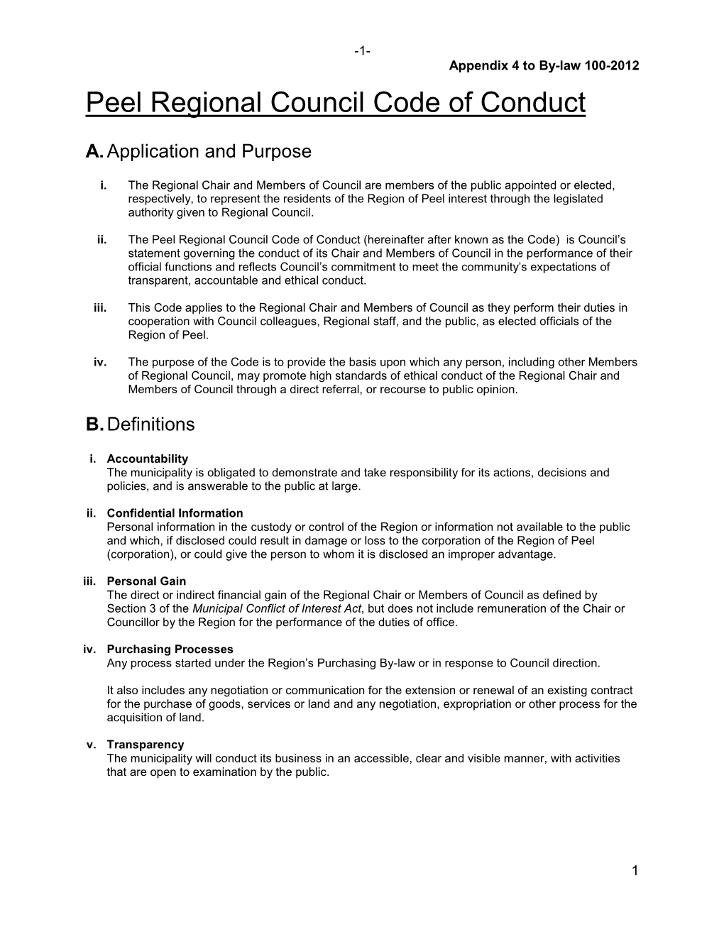 Peel Regional Council Code of Conduct