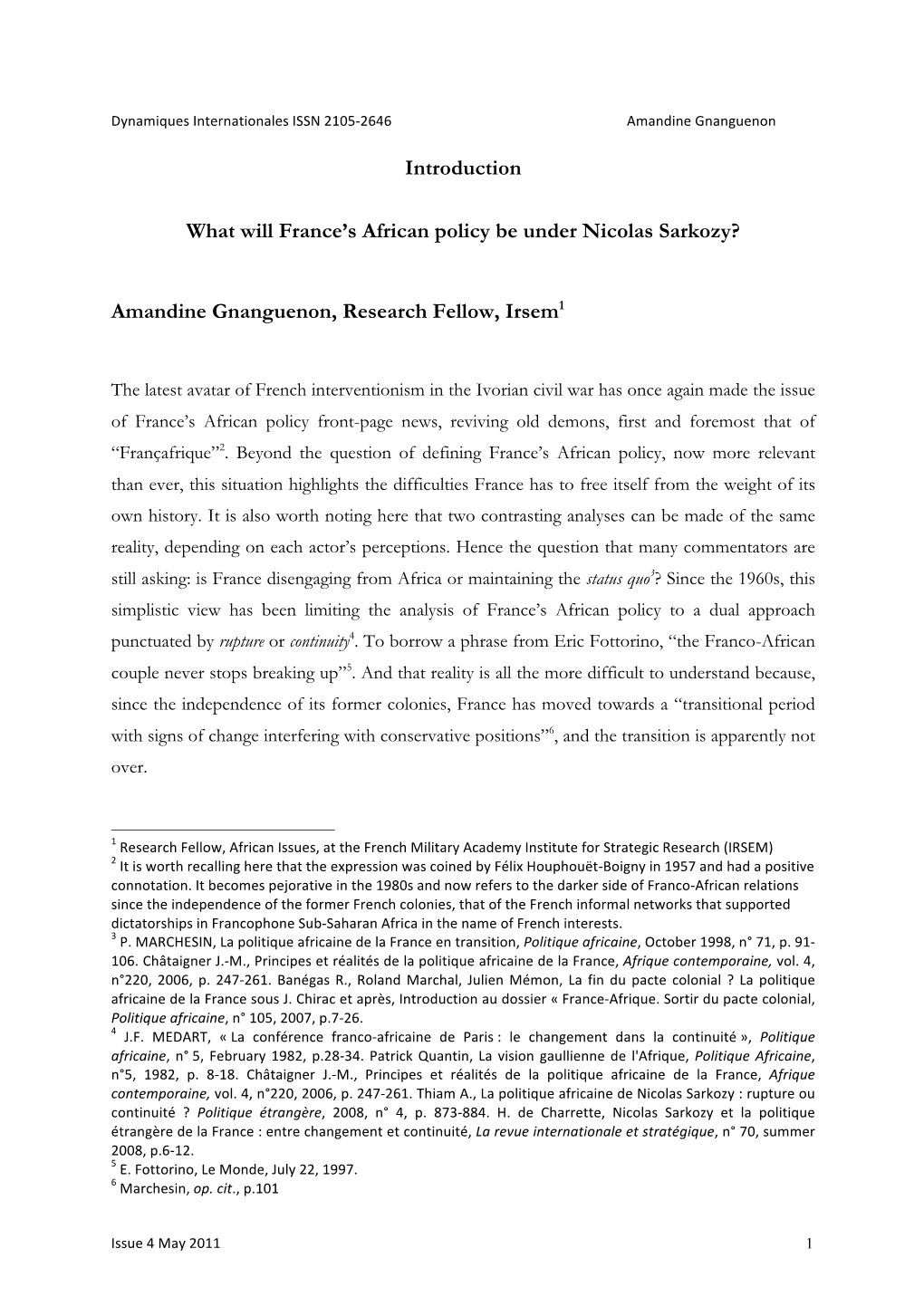 Introduction What Will France's African Policy Be Under Nicolas