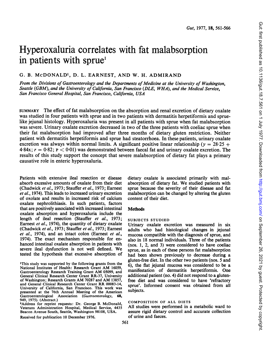 Hyperoxaluria Correlates with Fat Malabsorption in Patients with Sprue'