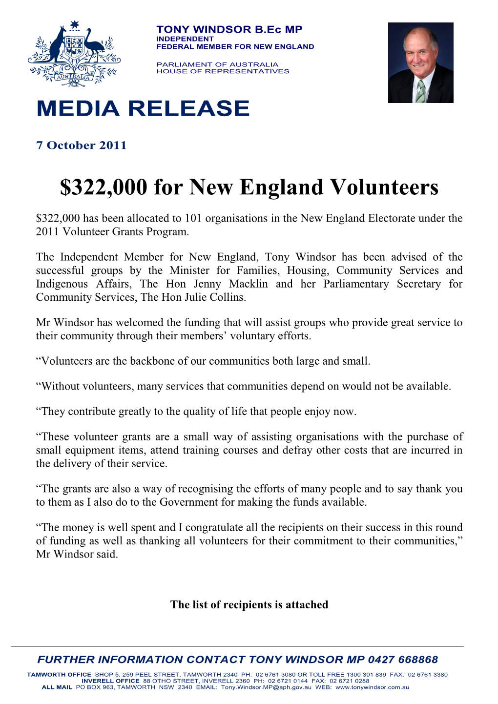 322000 for New England Volunteers
