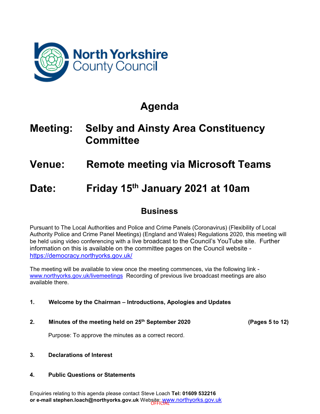 Agenda Meeting: Selby and Ainsty Area Constituency Committee Venue