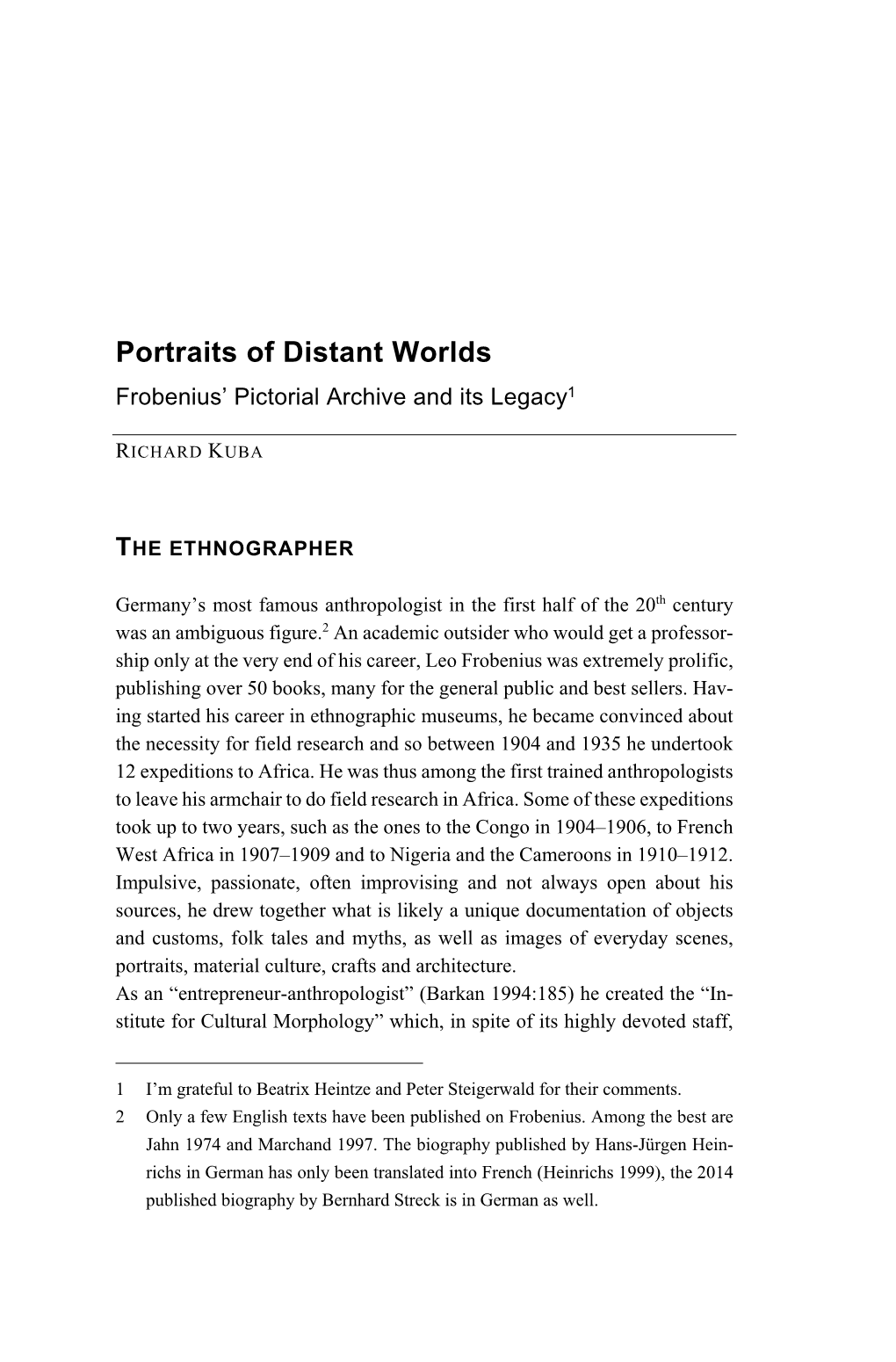 Portraits of Distant Worlds. Frobenius' Pictorial Archive and Its Legacy