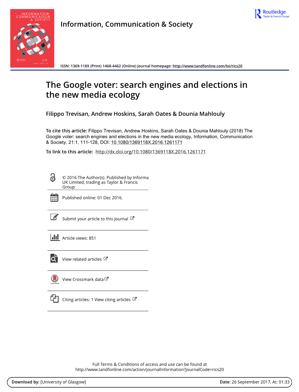 The Google Voter: Search Engines and Elections in the New Media Ecology