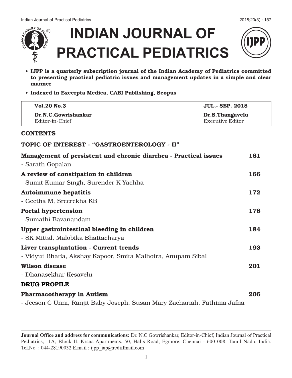 Indian Journal of Practical Pediatrics 2018;20(3) : 157 INDIAN JOURNAL of PRACTICAL PEDIATRICS