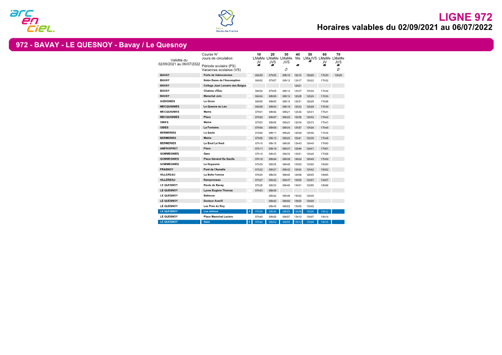 Horaires De La Ligne 972S