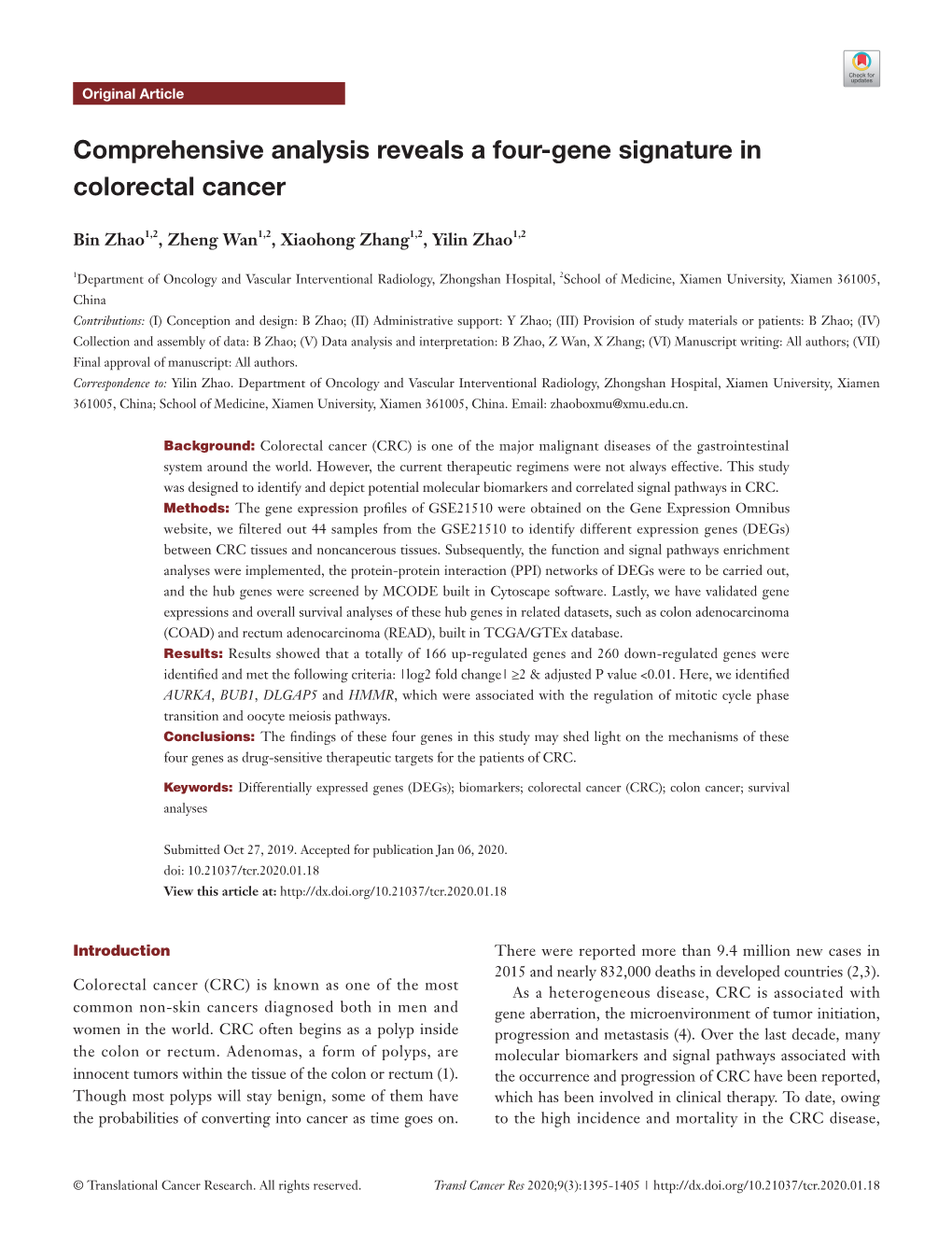 Comprehensive Analysis Reveals a Four-Gene Signature in Colorectal Cancer