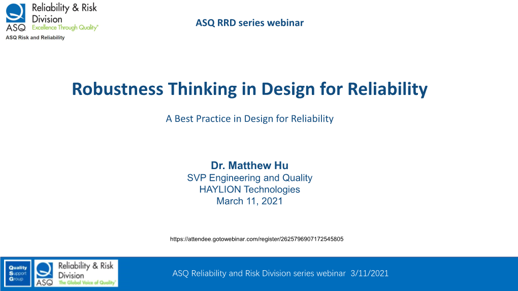 Robustness Thinking in Design for Reliability