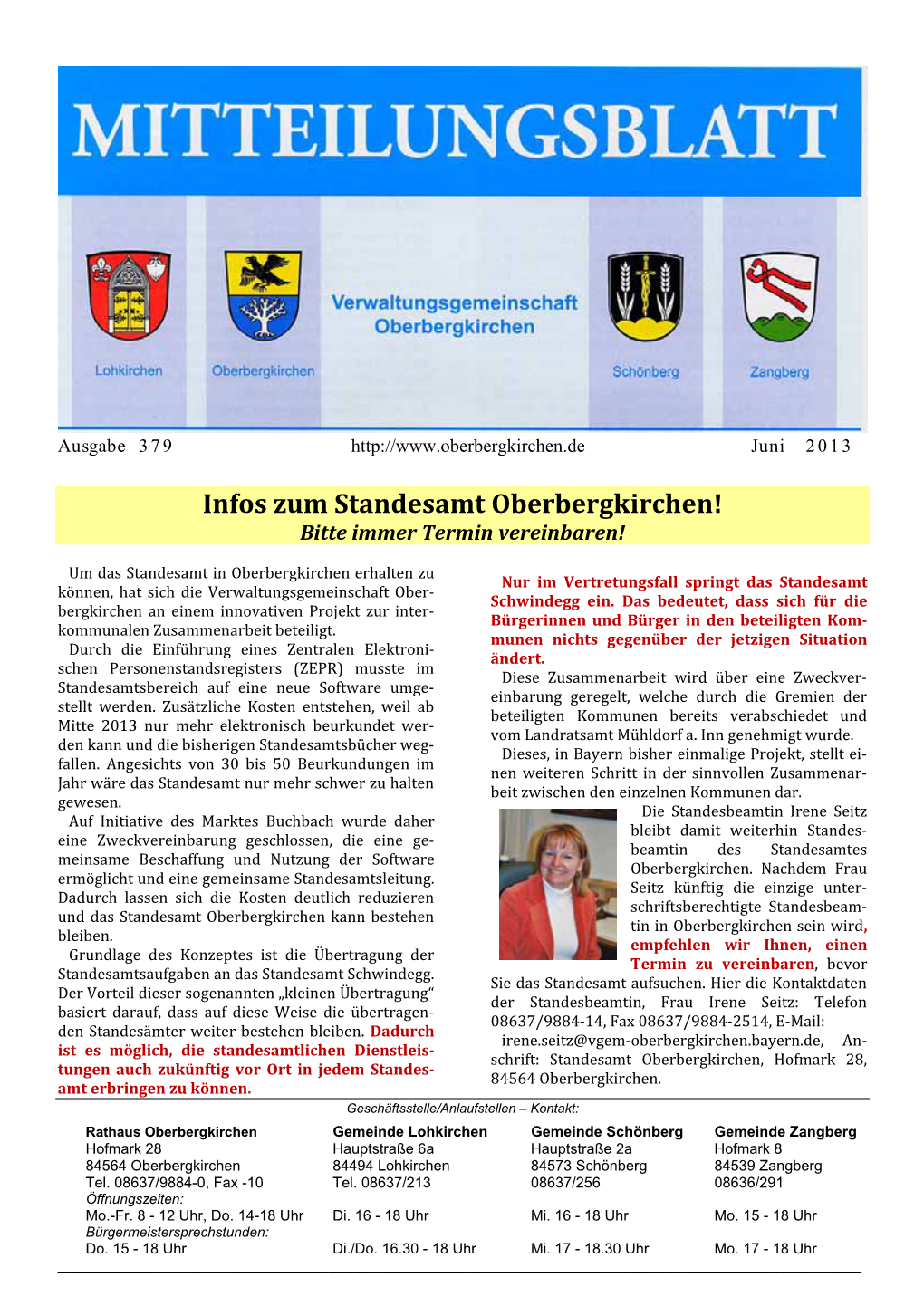 Infos Zum Standesamt Oberbergkirchen! Bitte Immer Termin Vereinbaren!