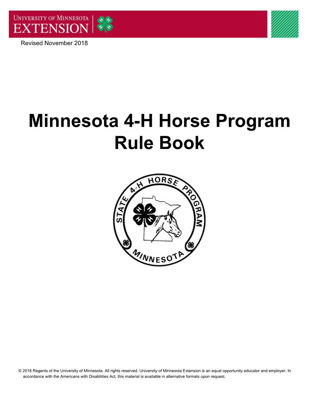 Minnesota 4-H Horse Program Rule Book