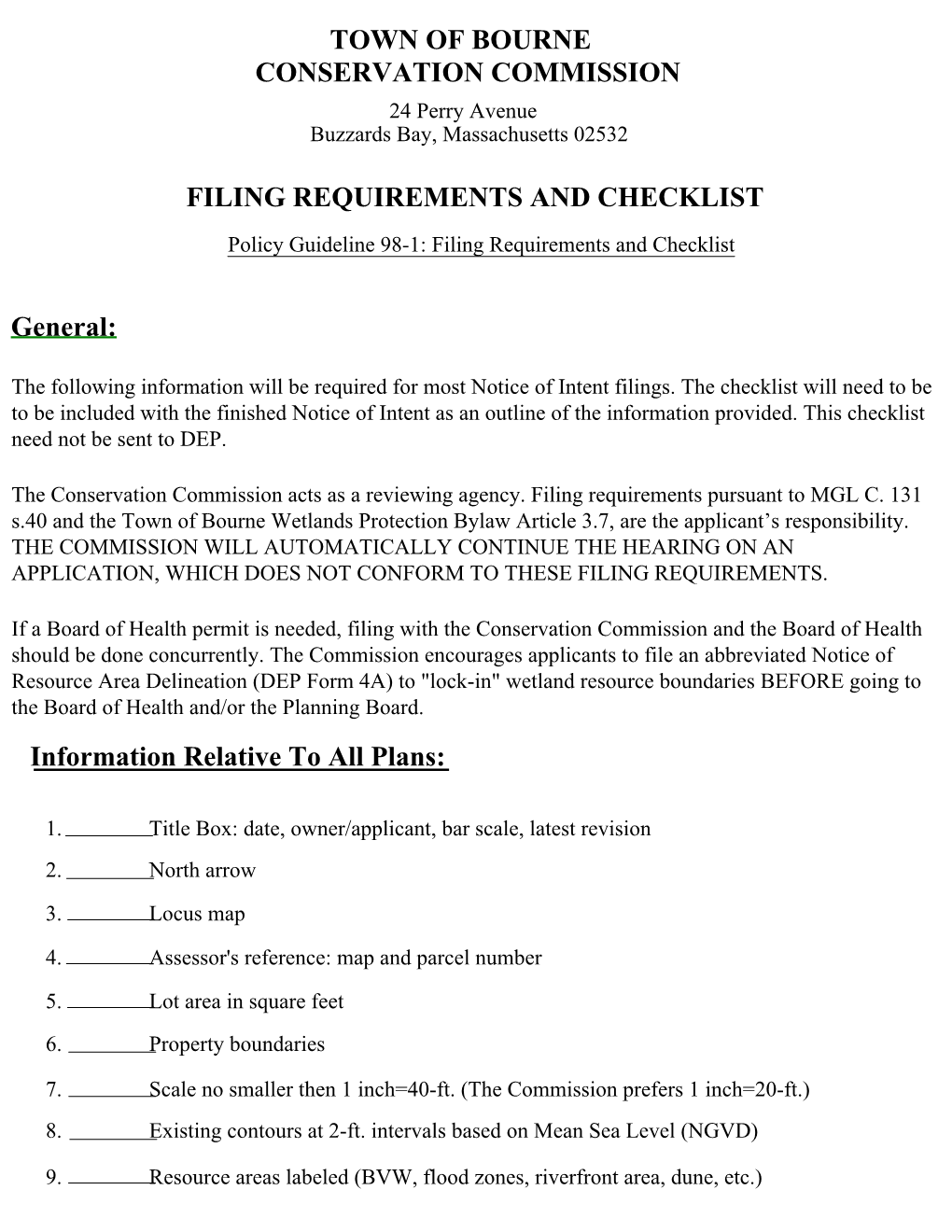 Filing Requirements and Checklist