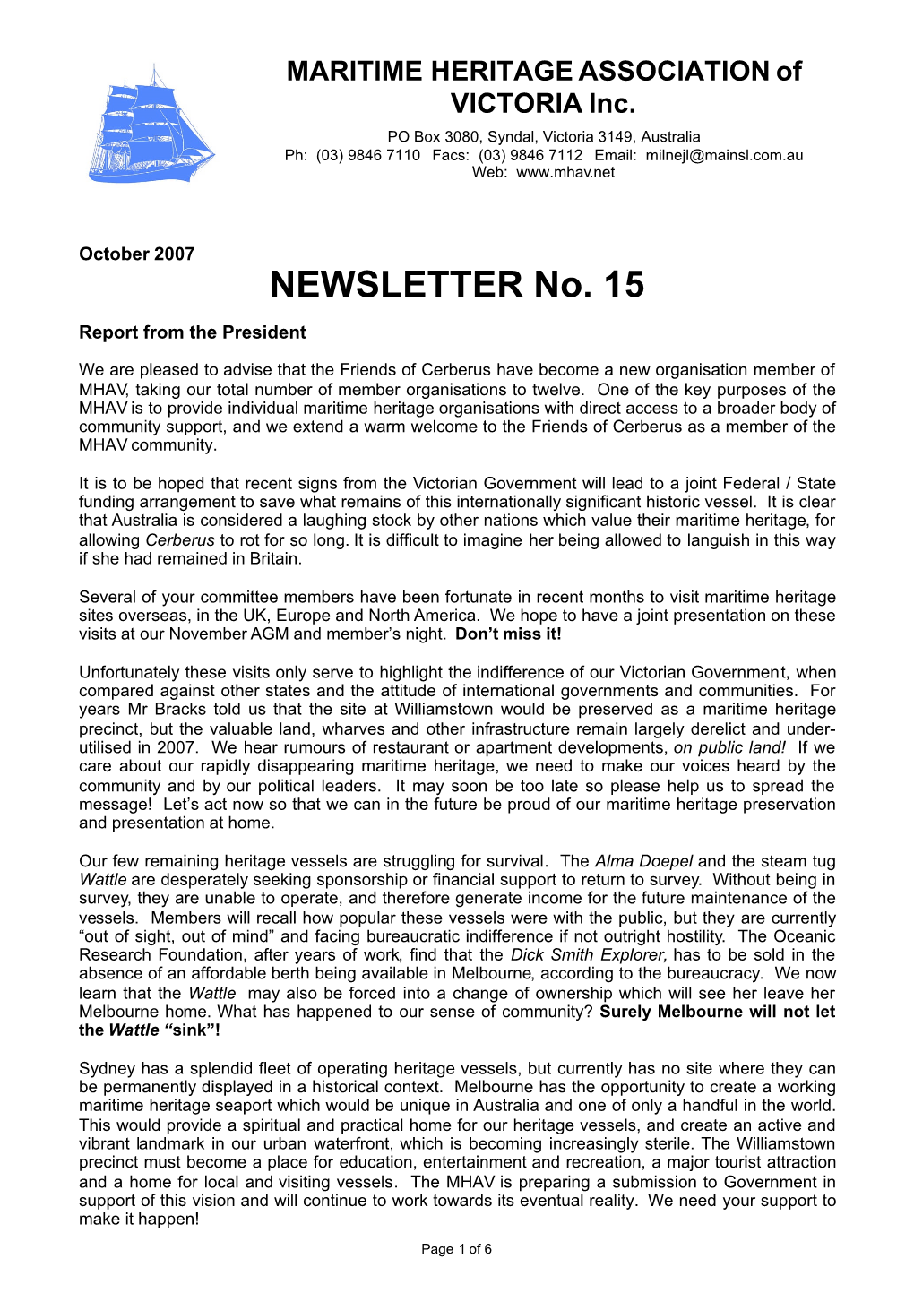 Newsletter 15, October 2007 (.Pdf, 0.31