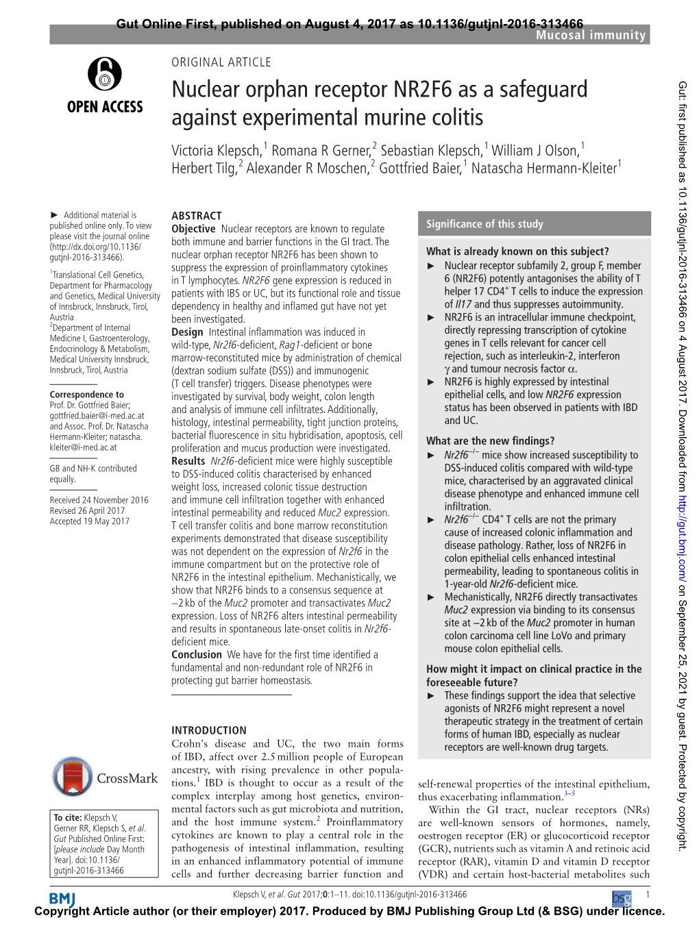 Nuclear Orphan Receptor NR2F6 As a Safeguard Against Experimental