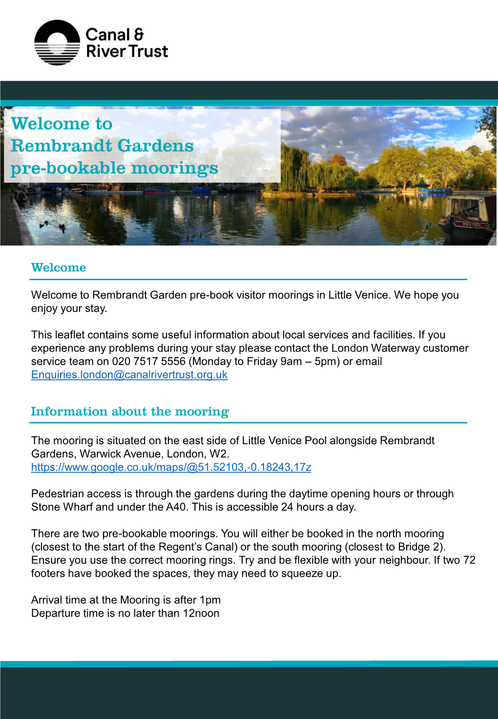 Welcome to Rembrandt Garden Pre-Book Visitor Moorings in Little Venice