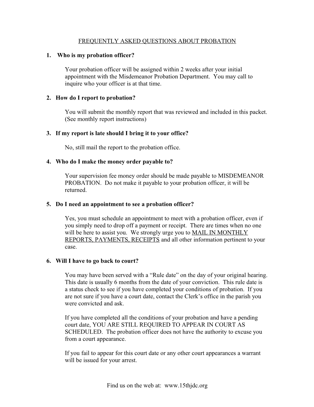 Frequently Asked Questions About Probation