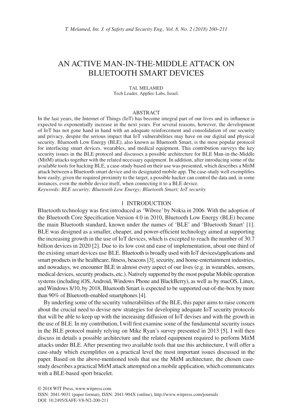 An Active Man-In-The-Middle Attack on Bluetooth Smart Devices