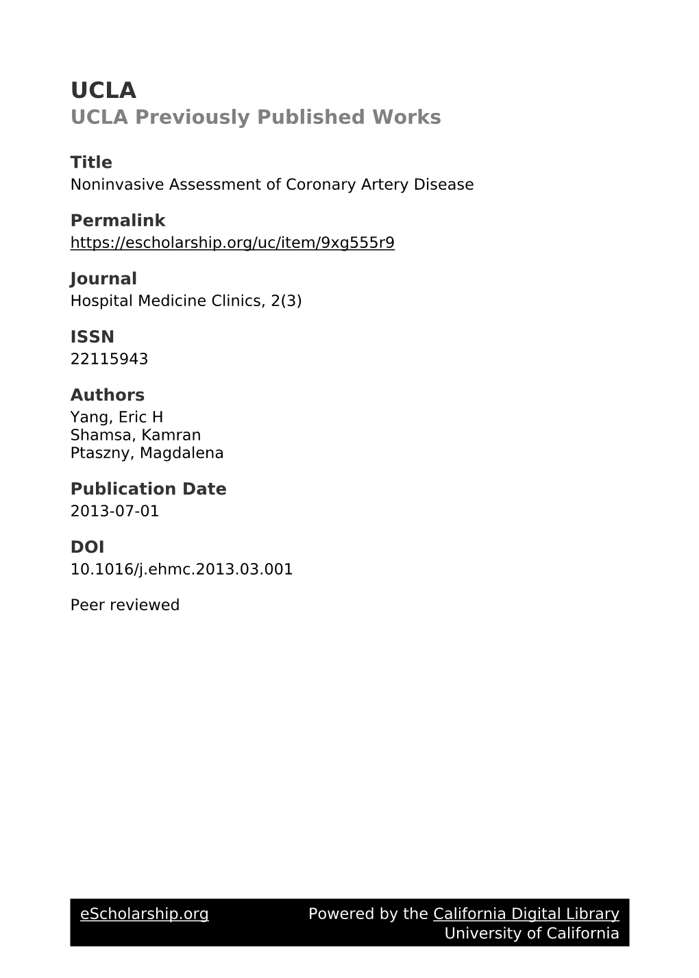 Noninvasive Assessment of Coronary Artery Disease