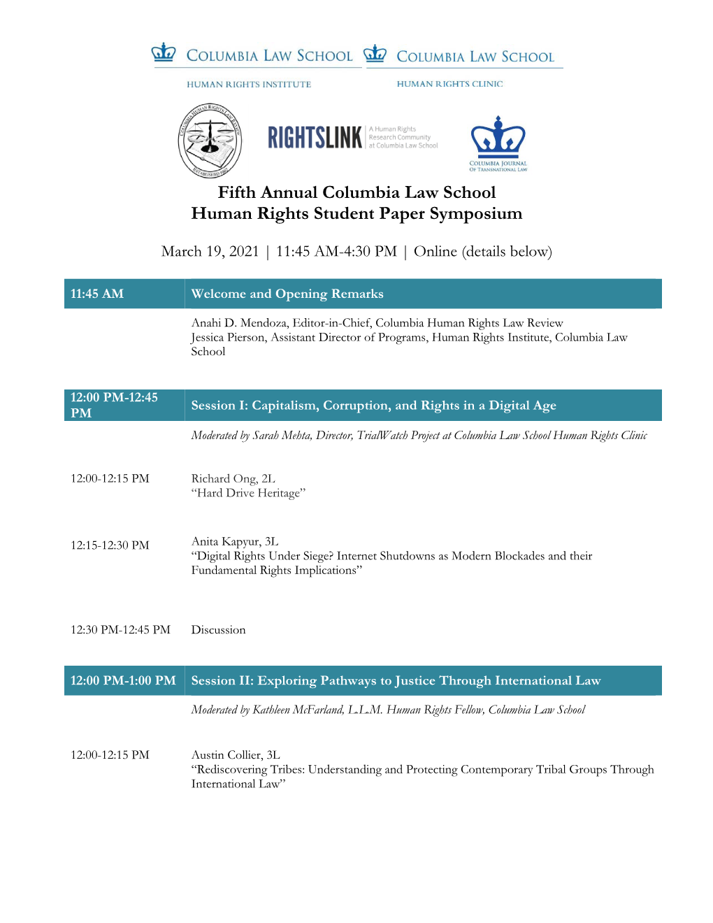 Fifth Annual Columbia Law School Human Rights Student Paper Symposium