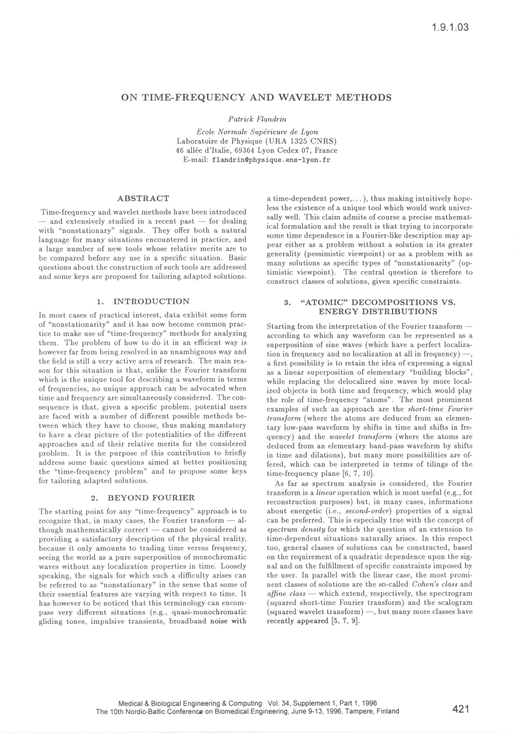 On Time.Frequency and \Mavelet Methods