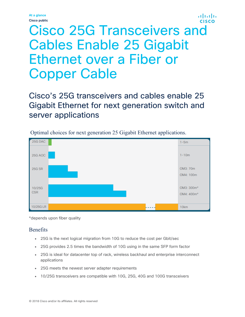 Cisco 25G Transceivers and Cables Enable 25 Gigabit Ethernet Over a Fiber Or Copper Cable