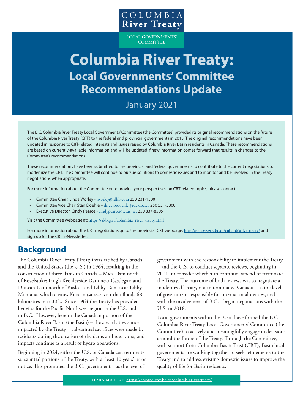 Columbia River Treaty: Local Governments’ Committee Recommendations Update January 2021