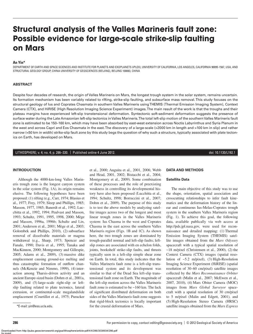 Structural Analysis of the Valles Marineris Fault Zone: Possible Evidence for Large-Scale Strike-Slip Faulting on Mars