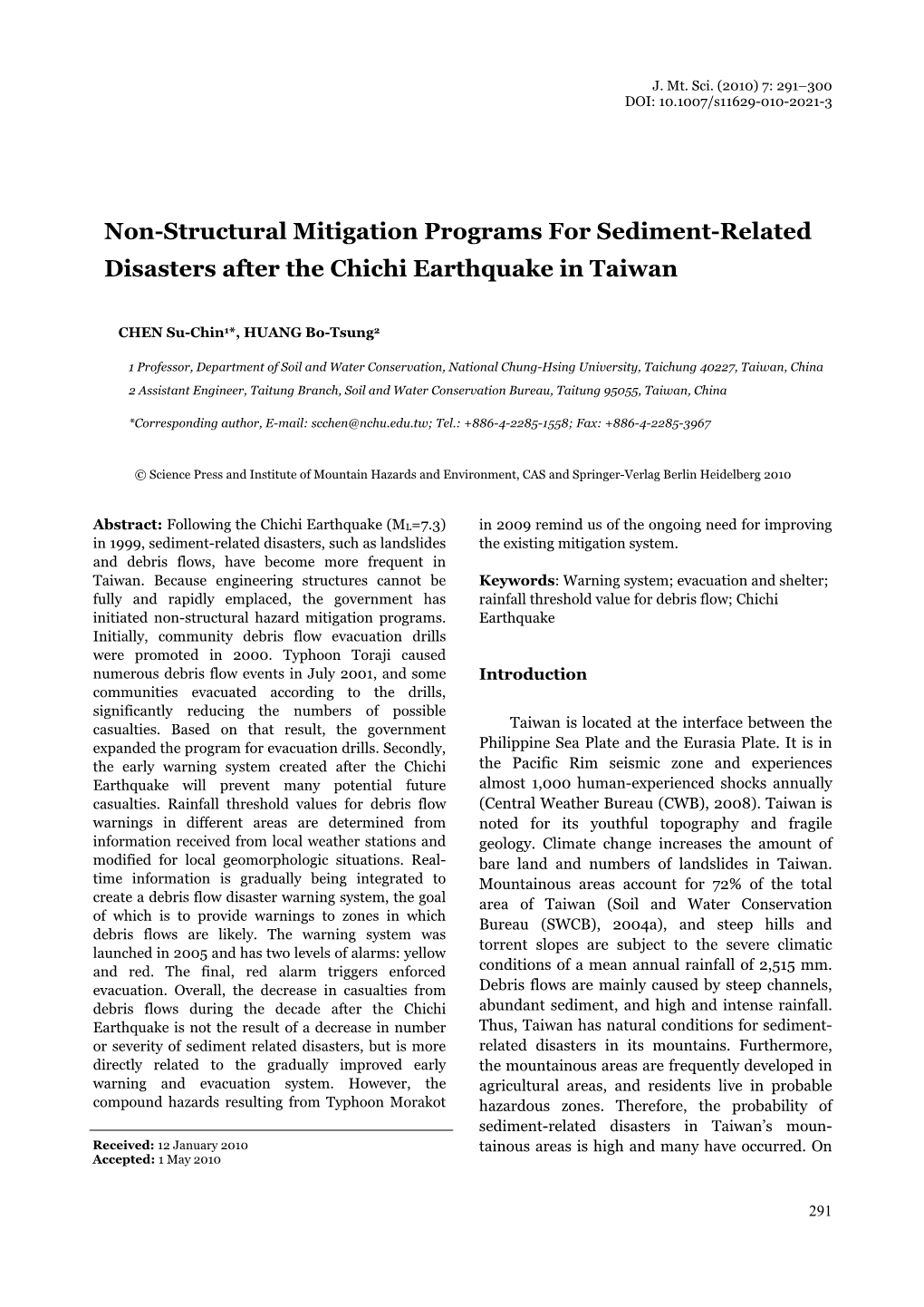 Non-Structural Mitigation Programs for Sediment-Related Disasters After the Chichi Earthquake in Taiwan