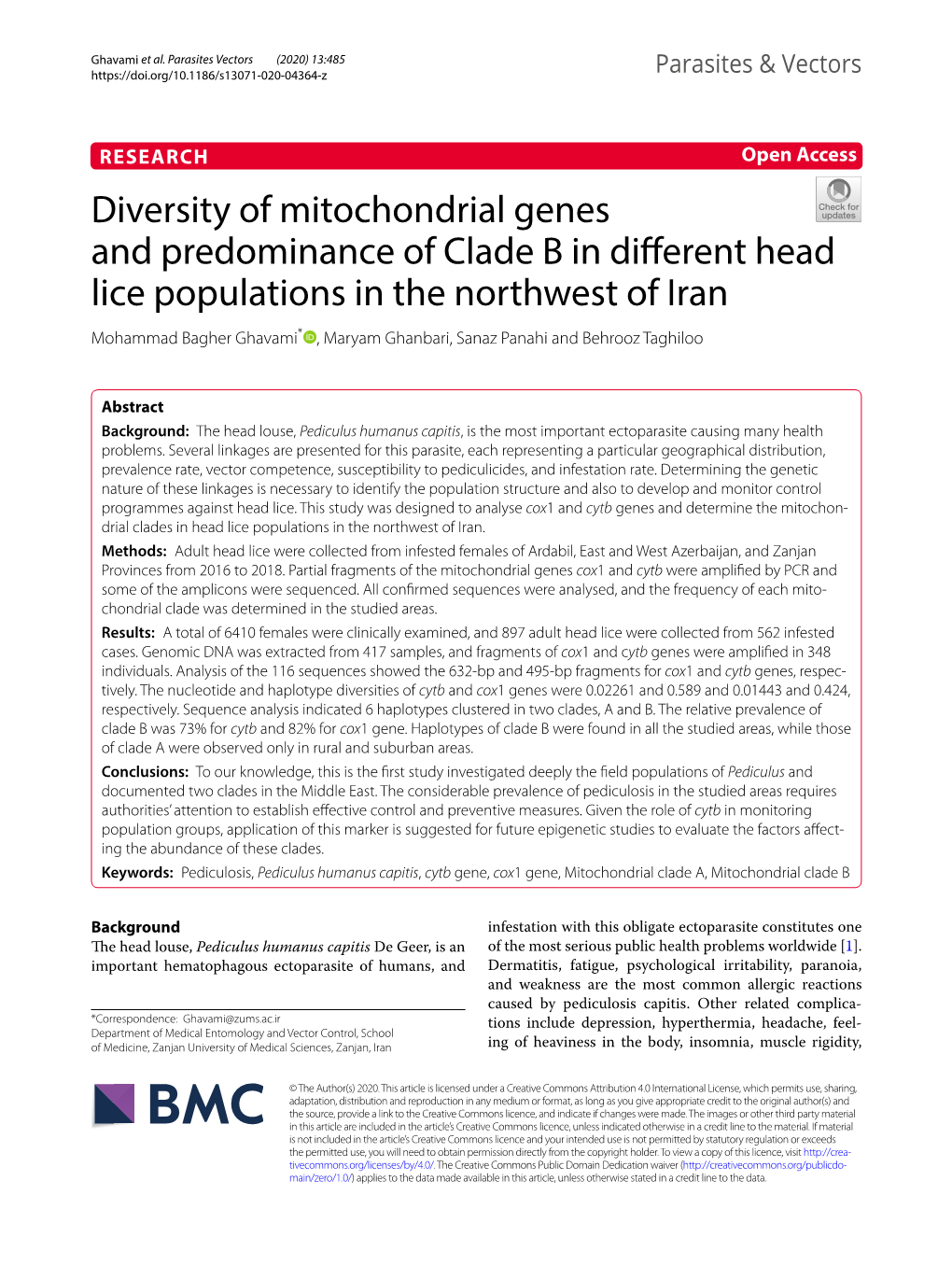Diversity of Mitochondrial Genes and Predominance of Clade B In
