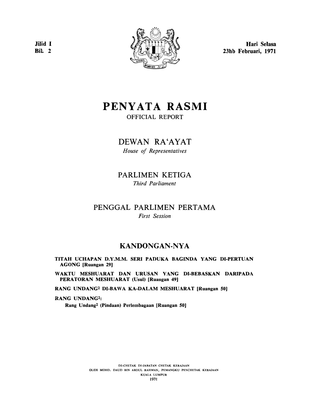 Penyata Rasmi Official Report