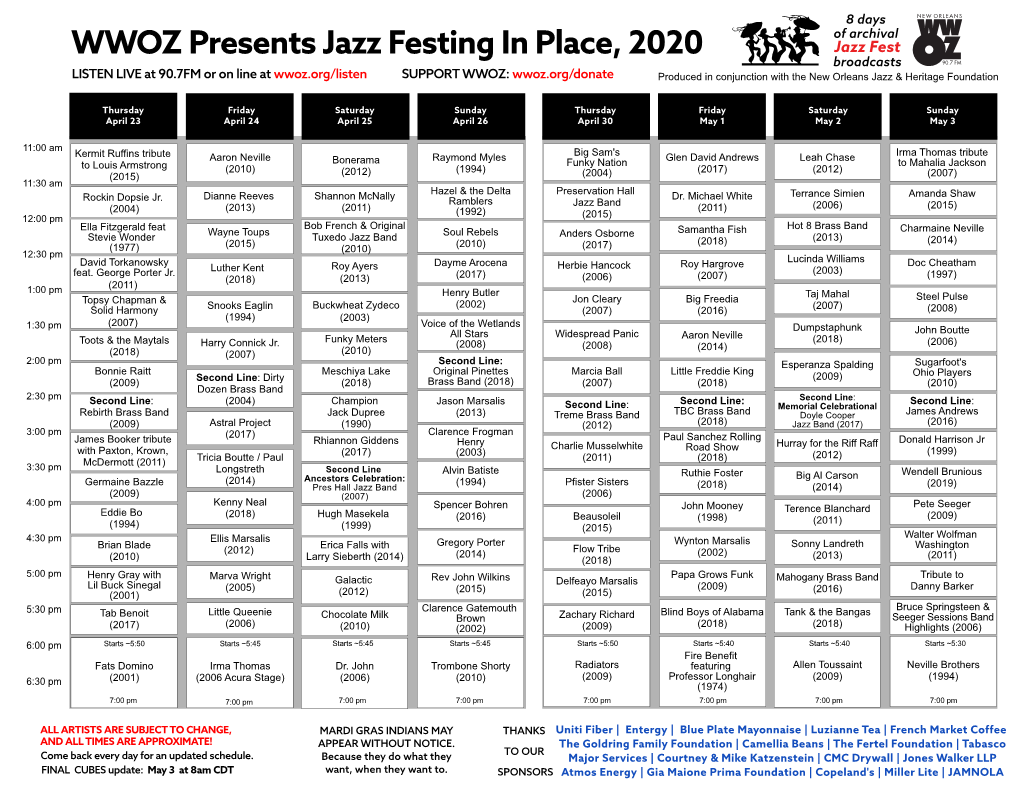 WWOZ Presents Jazz Festing in Place, 2020