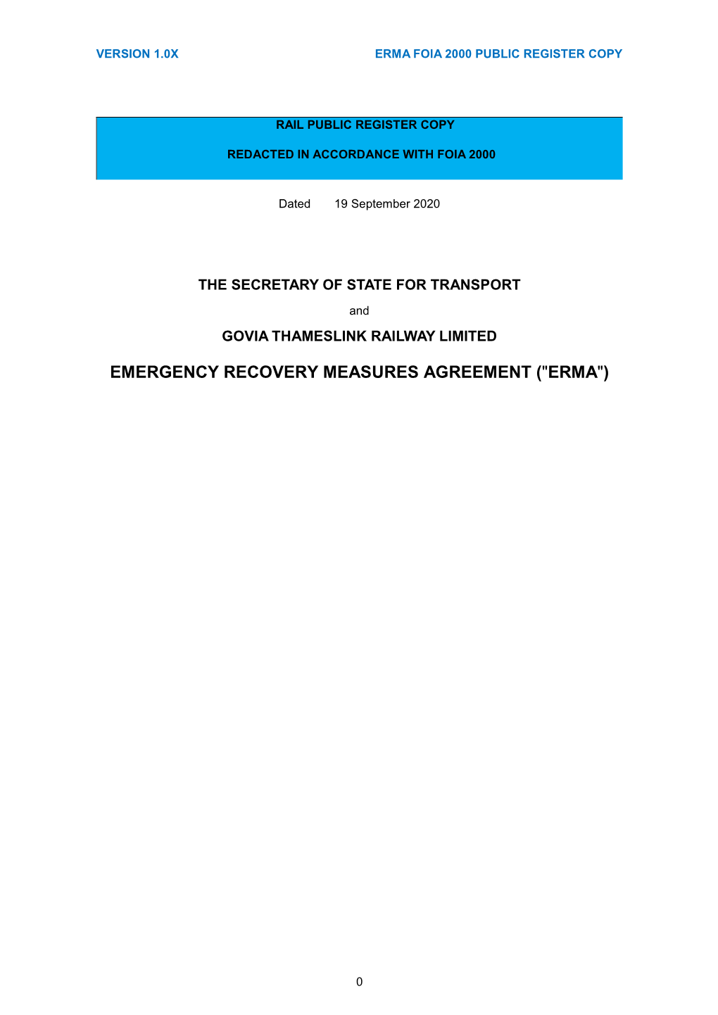 Emergency Recovery Measures Agreement ("Erma")