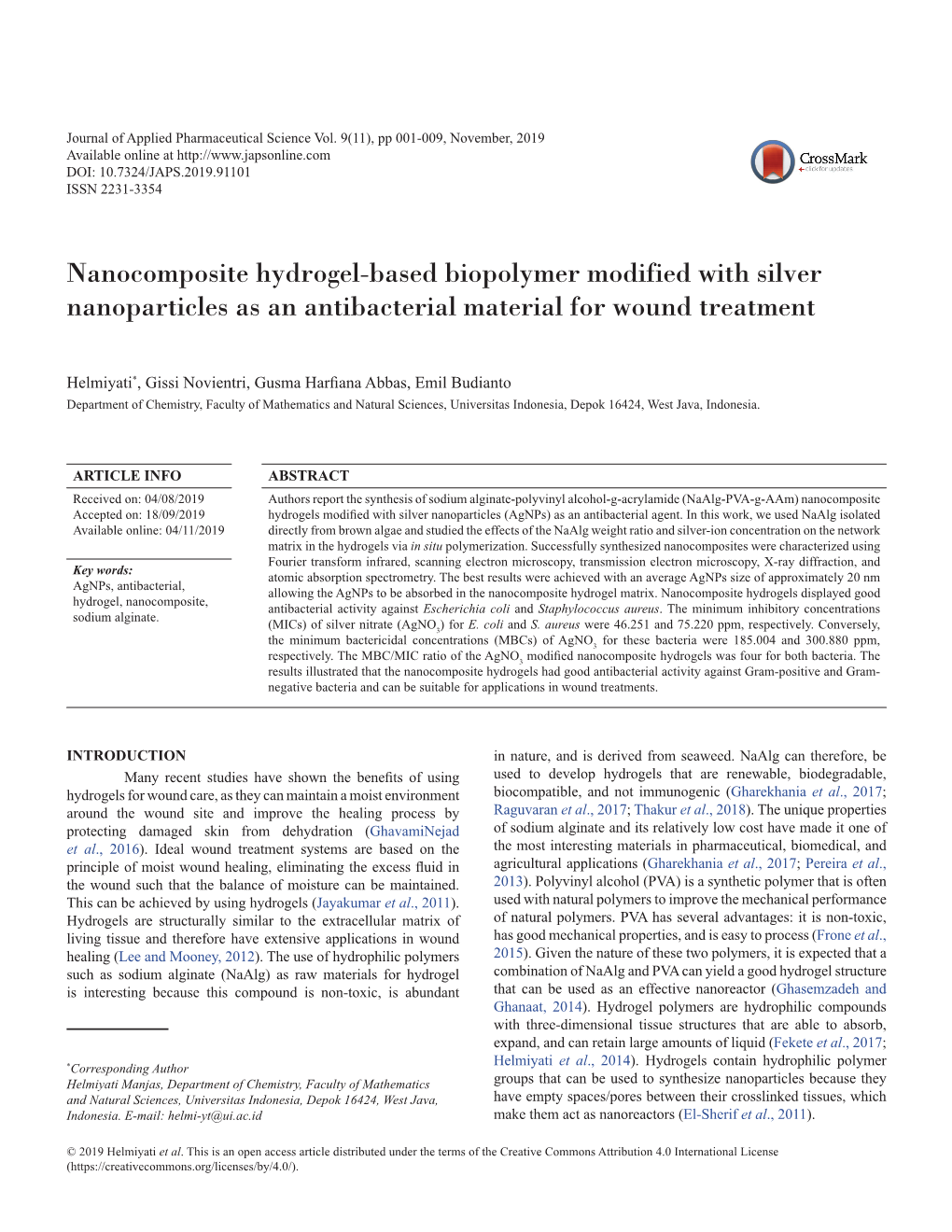 Nanocomposite Hydrogel-Based Biopolymer Modified with Silver Nanoparticles As an Antibacterial Material for Wound Treatment