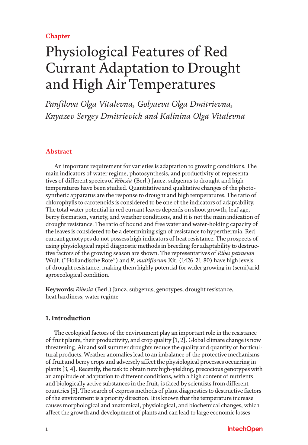 Physiological Features of Red Currant Adaptation to Drought and High Air