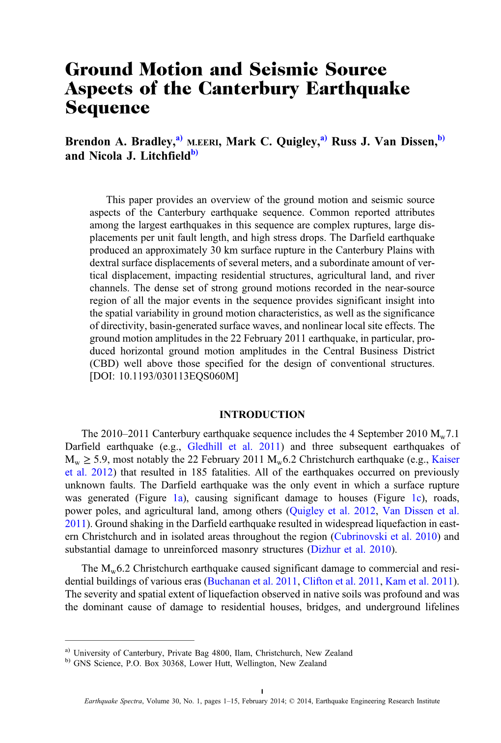 Ground Motion and Seismic Source Aspects of the Canterbury Earthquake Sequence