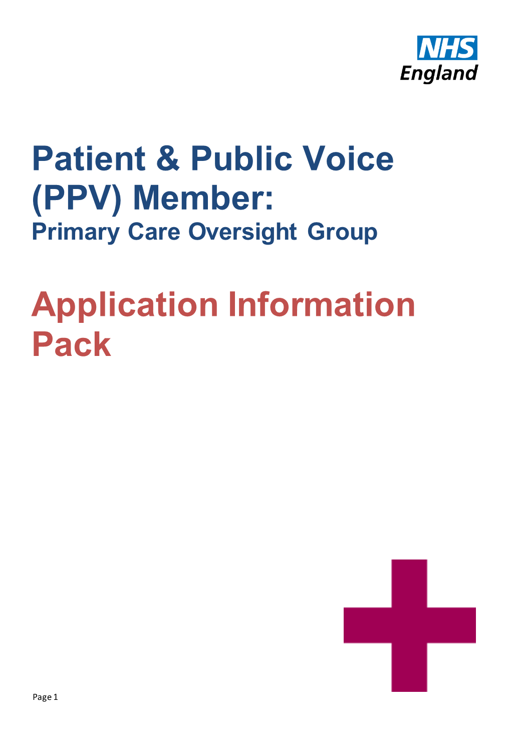 Patient & Public Voice (PPV) Member: Application Information Pack