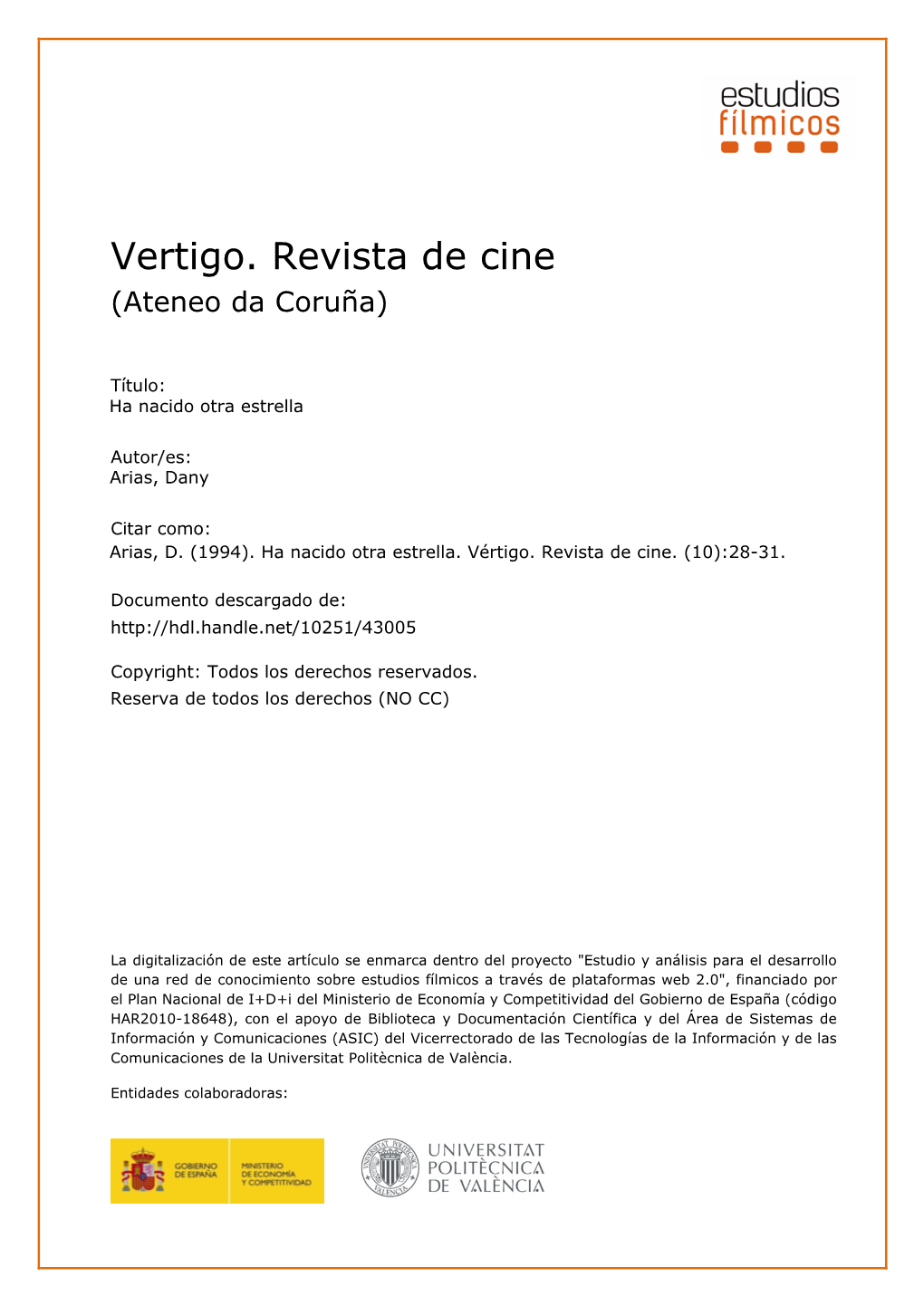 Vertigo. Revista De Cine (Ateneo Da Coruña)