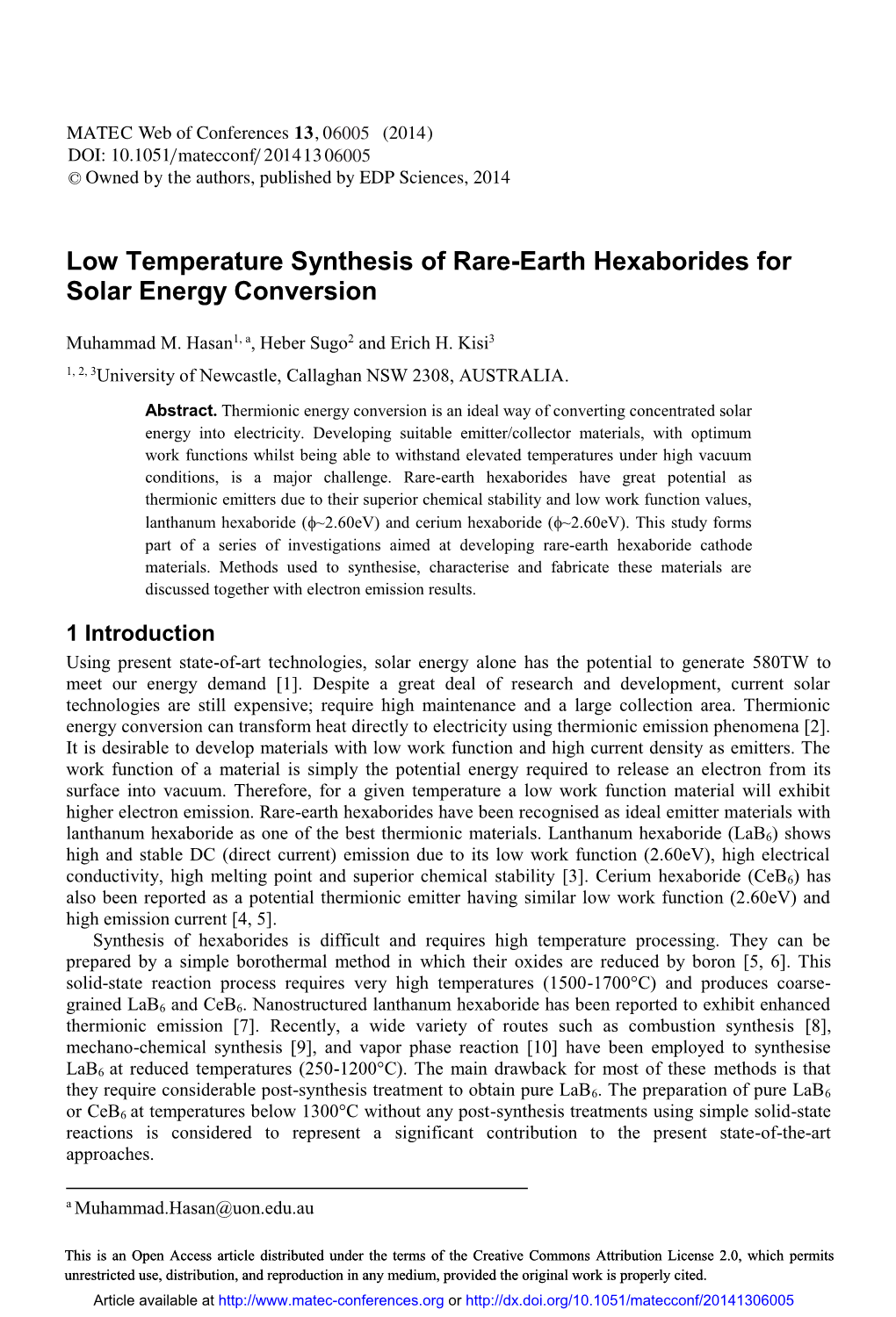 Low Temperature Synthesis of Rare-Earth Hexaborides for Solar Energy Conversion