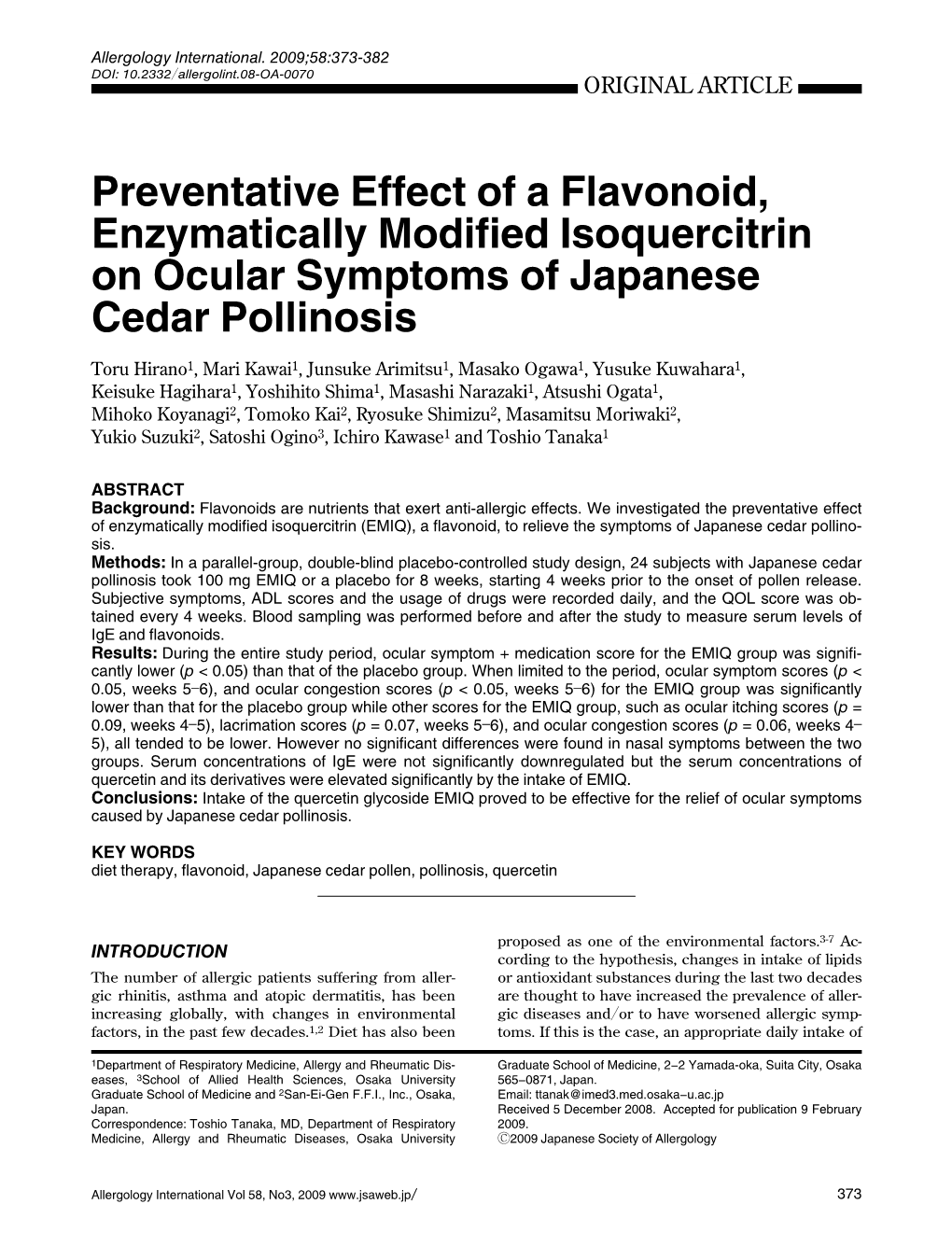 Preventative Effect of a Flavonoid, Enzymatically Modified Isoquercitrin on Ocular Symptoms of Japanese Cedar Pollinosis