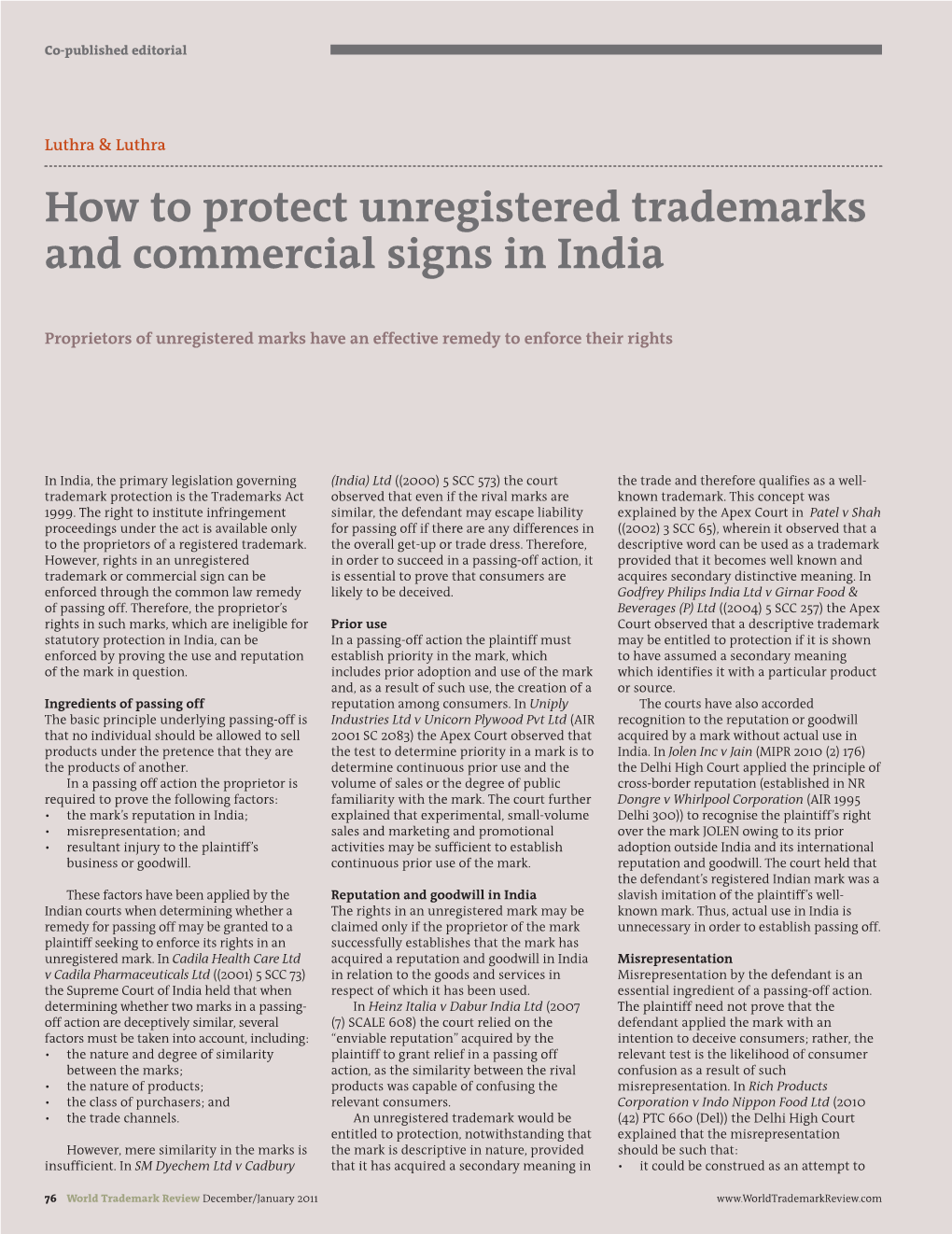 How to Protect Unregistered Trademarks and Commercial Signs in India