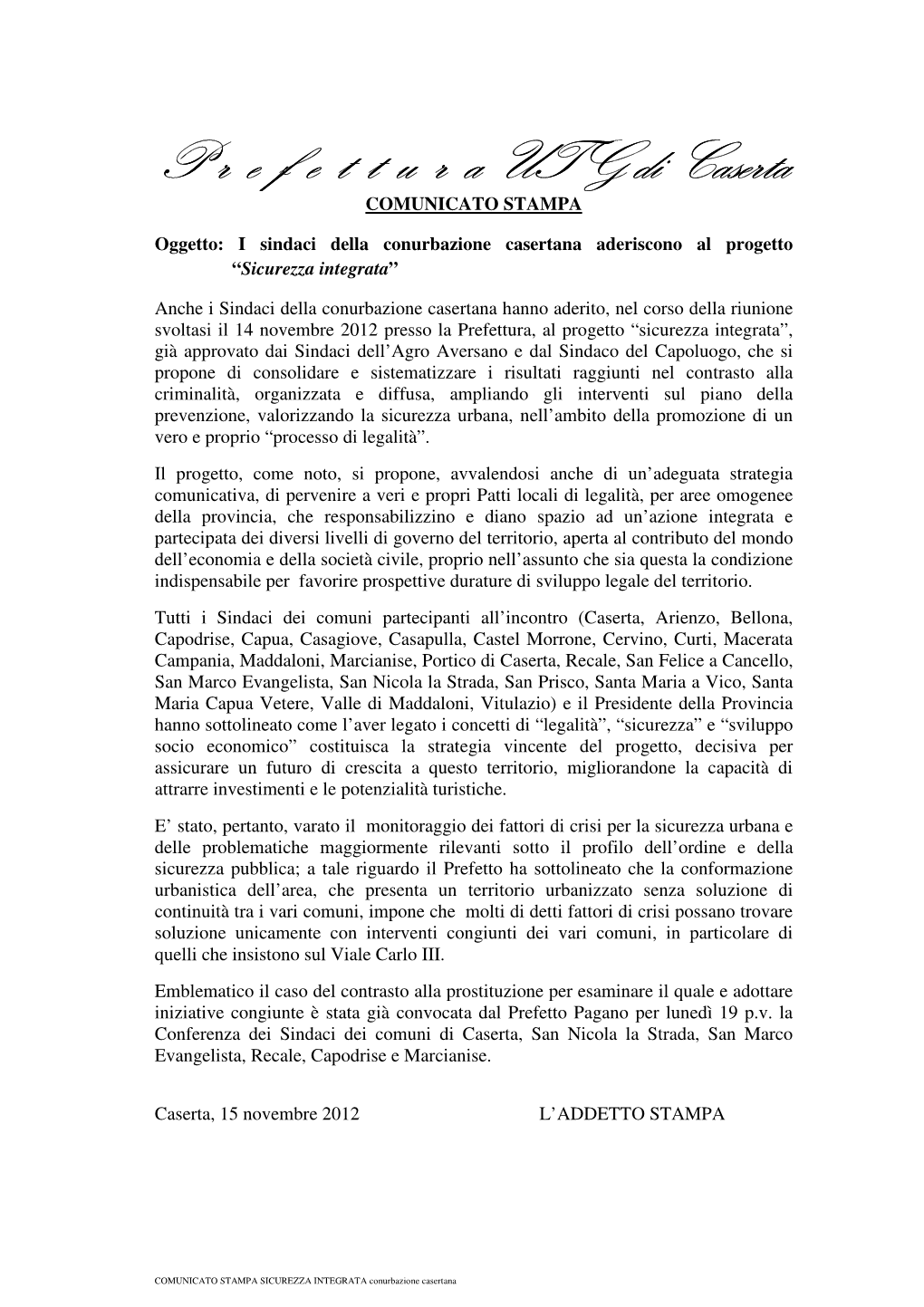 Il Comunicato Della Prefettura